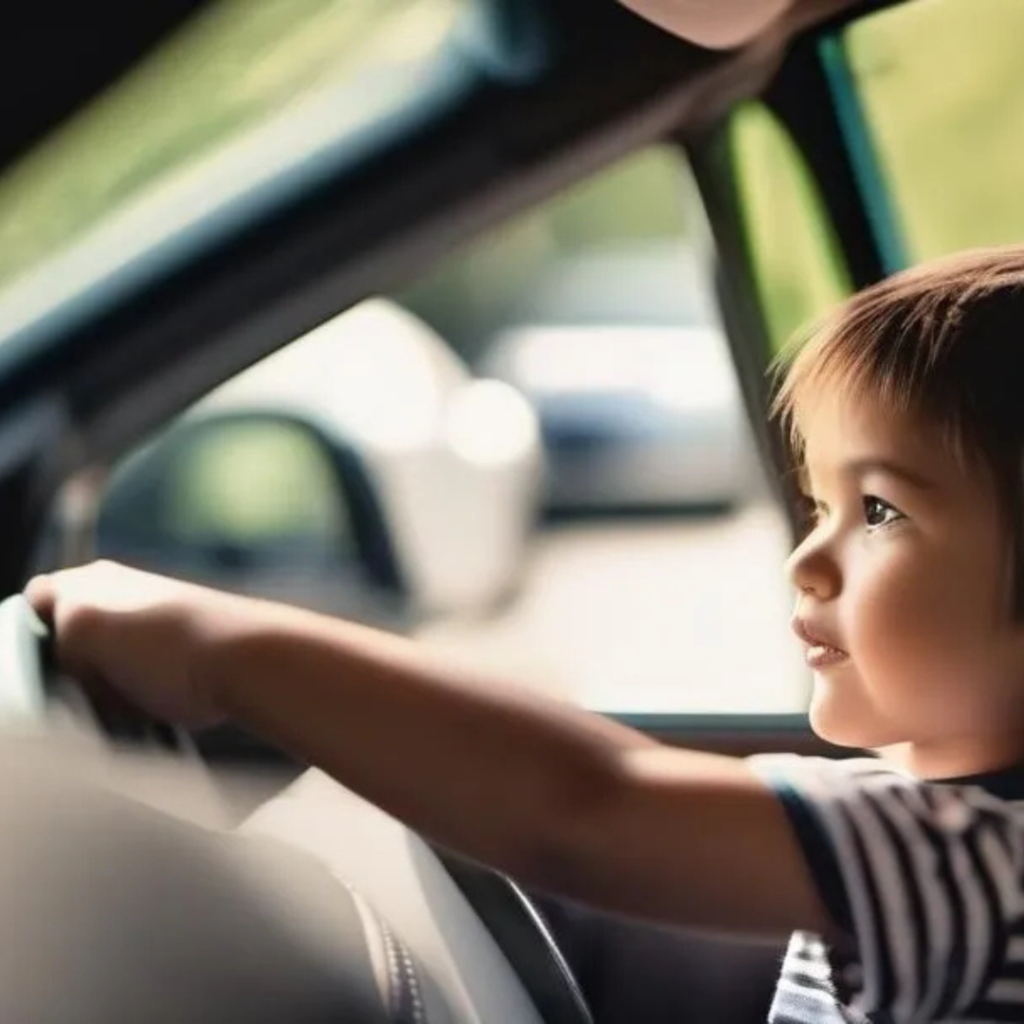 Little boy pretending to drive